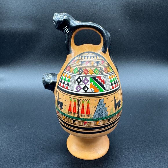 Peruvian handmade and hand-painted red clay pitcher / jug Eclectic Decor Pottery - Picture 2 of 8